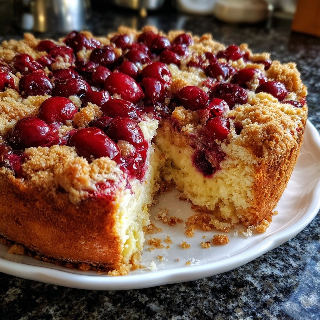 Streuselkuchen Mit Pudding Und Kirschen