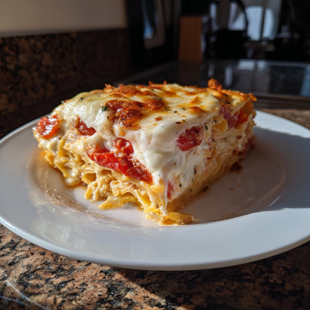 Nudelauflauf mit Tomaten und Mozzarella